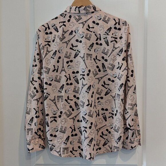Karl Lagerfeld Button-up Blouse Women's Medium Pink Graphic Cats Paris Top - Picture 6 of 16